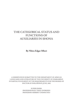 The Categorical Status and Functions of Auxiliaries in Shona