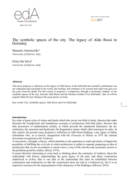 The Symbolic Spaces of the City. the Legacy of Aldo Rossi in Germany