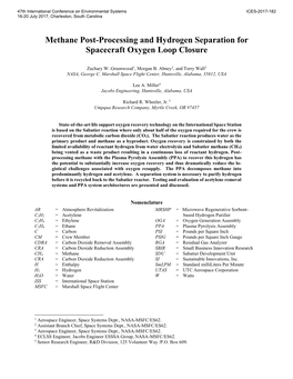 Methane Post-Processing and Hydrogen Separation for Spacecraft Oxygen Loop Closure
