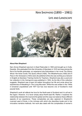 Nan Shepherd (1893 – 1981) Life and Landscape
