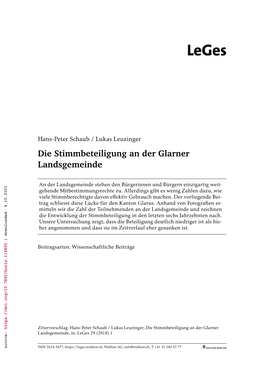 Die Stimmbeteiligung an Der Glarner Landsgemeinde, In: Leges 29 (2018) 1