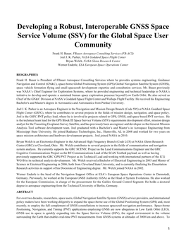 Developing a Robust, Interoperable GNSS Space Service Volume (SSV) for the Global Space User Community