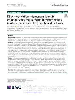 DNA Methylation Microarrays Identify Epigenetically Regulated Lipid