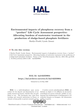 Environmental Impacts of Phosphorus Recovery from a ``Product