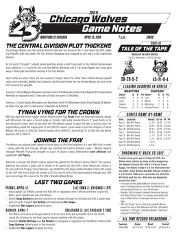 Chicago Wolves Game Notes MANITOBA at CHICAGO APRIL 13, 2019 7 P.M
