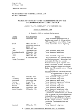 E/AC.32/L.39 19 February 1950 ORIGINAL: ENGLISH AD HOC