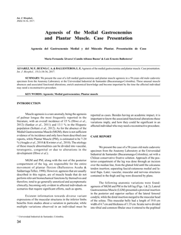 Agenesis of the Medial Gastrocnemius and Plantar Muscle. Case Presentation