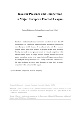 Investor Presence and Competition in Major European Football Leagues