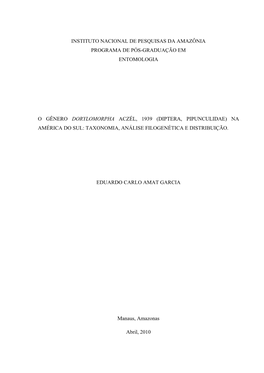 Instituto Nacional De Pesquisas Da Amazônia Programa De Pós-Graduação Em Entomologia