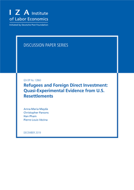 Refugees and Foreign Direct Investment: Quasi-Experimental Evidence from U.S