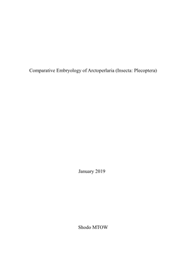 Comparative Embryology of Arctoperlaria (Insecta: Plecoptera)