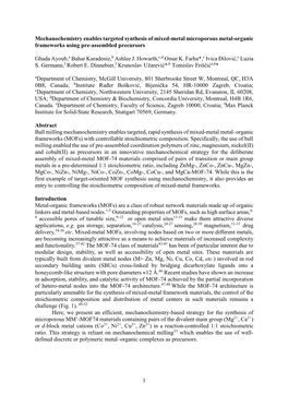 1 Mechanochemistry Enables Targeted Synthesis of Mixed-Metal