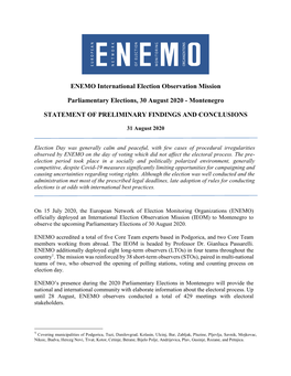 ENEMO International Election Observation Mission Parliamentary