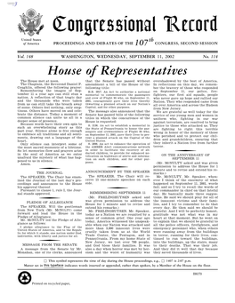 Congressional Record United States Th of America PROCEEDINGS and DEBATES of the 107 CONGRESS, SECOND SESSION