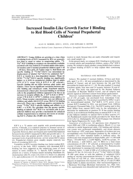 Increased Insulin-Like Growth Factor I Binding to Red Blood Cells of Normal Prepubertal Children1