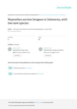 Nepenthes Section Insignes in Indonesia, with Two New Species