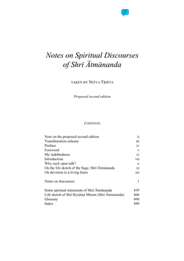 Notes on Spiritual Discourses of Shri Atmananda