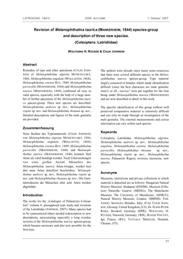 Revision of Melanophthalma Taurica (MANNERHEIM, 1844) Species-Group and Description of Three New Species