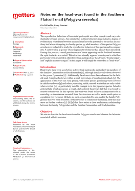 Notes on the Head-Wart Found in the Southern Flatcoil Snail (Polygyra Cereolus)