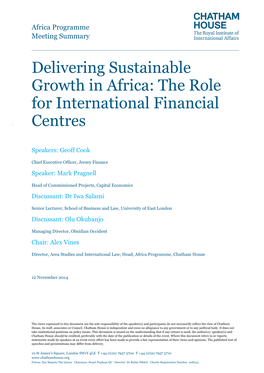 Delivering Sustainable Growth in Africa: the Role for International Financial Centres