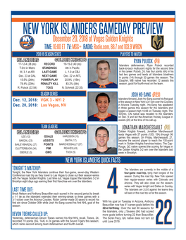 New York Islanders Gameday Preview