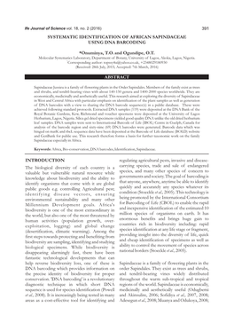 Onuminya and Ogundipe: Systematic Identification of African Sapindaceae Using DNA Barcoding Pendota Et Al., 2008; Antwi Et Al., 2009; Ripa Et Al., Cheek Et Al