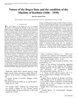 Nature of the Dogra State and the Condition of the Muslims of Kashmir (1846 – 1930)