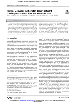 Immune Activation in Mismatch Repair–Deﬁcient Carcinogenesis: More Than Just Mutational Rate Jason A