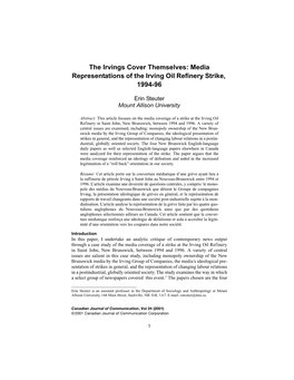 Media Representations of the Irving Oil Refinery Strike, 1994-96