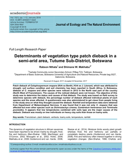 Determinants of Vegetation Type Patch Dieback in a Semi-Arid Area, Tutume Sub-District, Botswana