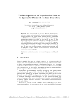 The Development of a Comprehensive Data Set for Systematic Studies of Machine Translation