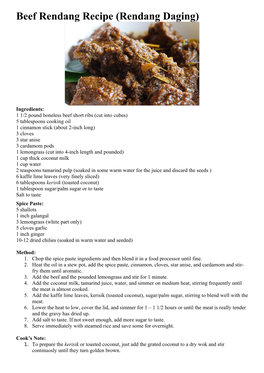 Beef Rendang Recipe (Rendang Daging)