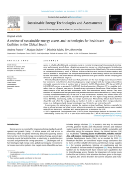 A Review of Sustainable Energy Access and Technologies for Healthcare