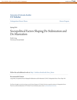 Sociopolitical Factors Shaping De-Stalinization and De-Maoization Emily Long University of Colorado Boulder