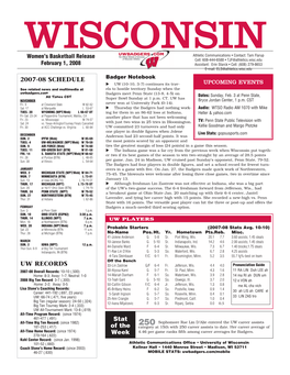 2007-08 SCHEDULE UW RECORDS Stat of the Week