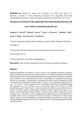 Nutrient Limitation of Periphyton in the River Rede, Northumberland