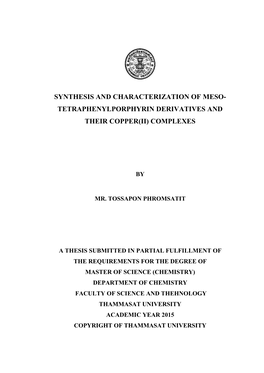 Tetraphenylporphyrin Derivatives and Their Copper(Ii) Complexes