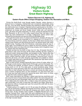 Highway 93 Visitors Guide Great Basin Highway