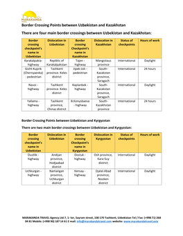 Border Crossing Points Between Uzbekistan and Its Neighbors