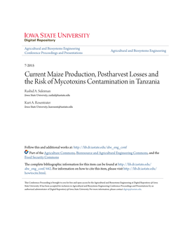 Current Maize Production, Postharvest Losses and the Risk of Mycotoxins Contamination in Tanzania Rashid A