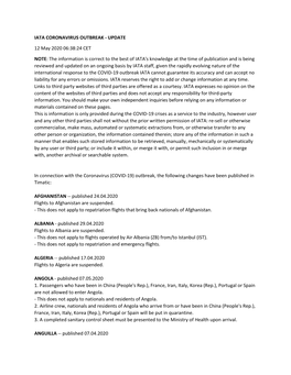 Iata Coronavirus Outbreak - Update