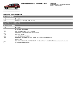 Vehicle Information SELECTED MODEL