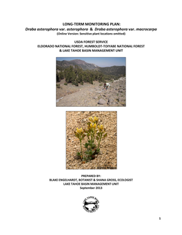 LONG-TERM MONITORING PLAN: Draba Asterophora Var. Asterophora & Draba Asterophora Var. Macrocarpa