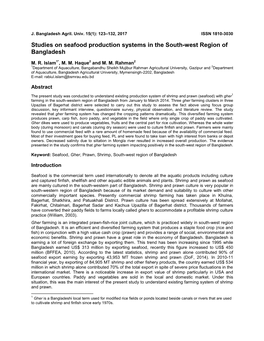 Studies on Seafood Production Systems in the South-West Region of Bangladesh