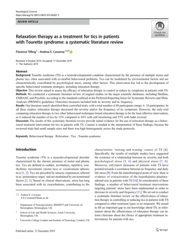 Relaxation Therapy As a Treatment for Tics in Patients with Tourette Syndrome: a Systematic Literature Review