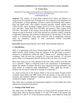 The Samples of Awgu Shale Collected from Nnewi and Mgbowo in Awgu