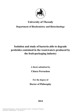 University of Thessaly Isolation and Study of Bacteria Able to Degrade