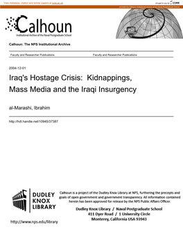 Iraq's Hostage Crisis: Kidnappings, Mass Media and the Iraqi Insurgency