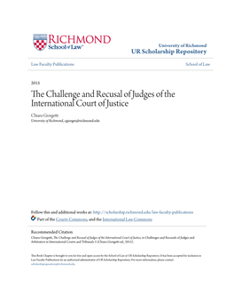 The Challenge and Recusal of Judges of the International Court of Justice