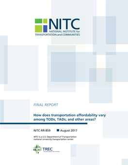 HOW DOES TRANSPORTATION AFFORDABILITY VARY AMONG TODS, TADS, and OTHER AREAS? Final Report